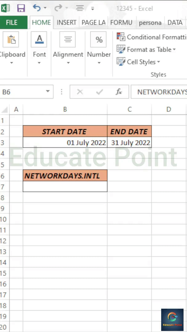 Find Total Working days Not include Sunday in Excel
